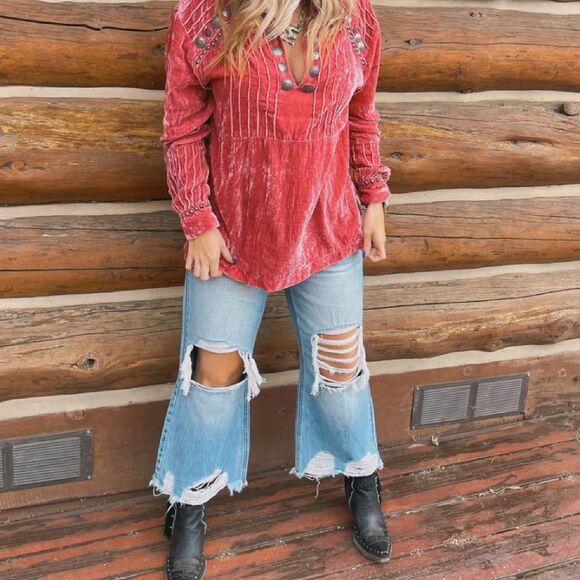 CEROS Blue Heavily Distressed High Rise Straight Leg Cropped Jeans Size 31 - Picture 3 of 11